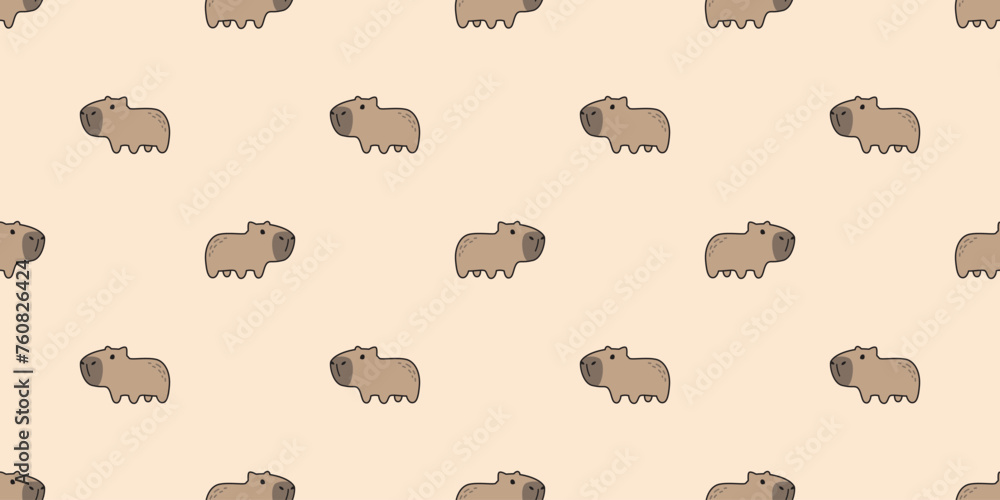 Wall mural capybara seamless pattern vector pet doodle cartoon south america animal gift wrapping paper tile ba