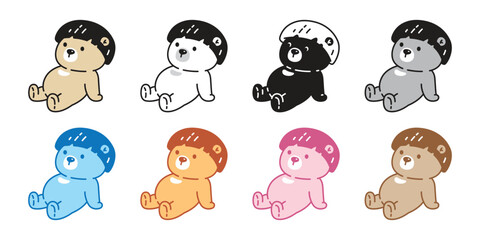 Naklejka premium Bear polar icon sitting vector short hair bangs fringe hairstyles teddy pet head cartoon character logo symbol illustration clip art isolated design