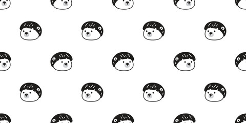 bear polar seamless pattern face vector short hair bangs fringe hairstyles teddy pet doodle cartoon gift wrapping paper tile background repeat wallpaper illustration scarf isolated design - obrazy, fototapety, plakaty