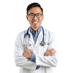 Fototapeta premium Confident young asian male doctor portrait. Portrait of a smiling doctor. Medical and healthcare concept.