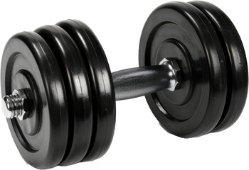 Naklejka premium Adjustable dumbbell with black weight plates, cut out transparent