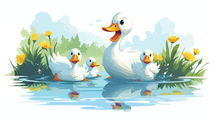 Obraz na płótnie Canvas A cheerful family of ducks going for a swim in a pool