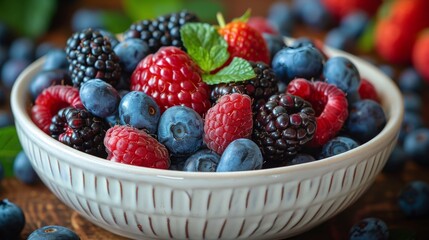 White Bowl Filled With Berries and Raspberries