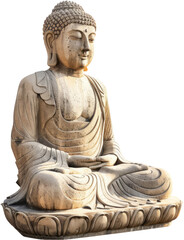 Serene stone Buddha statue in meditation pose, cut out transparent