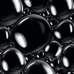 Glossy soap bubbles on black background. Transparent soap bubbles with reflection...