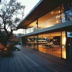 Sleek stylus modern house with night light