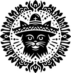 Cat Black Vector in the Mexican Style