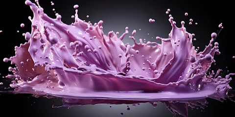 Rolgordijnen Dairy product splash banner, liquid lilac chocolate © Irina Flamingo