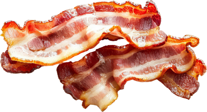 Crispy bacon strips, cut out transparent