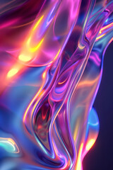 Vertical Abstract fluid 3d render holographic iridescent neon curved wave in motion dark background.