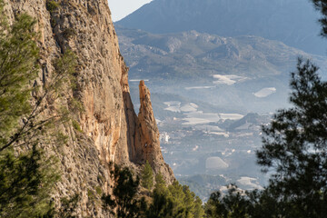 Rock formation on the wall of a rocky mountain