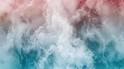 a close up of a blue and pink background with white and black swirls on the bottom of the image.