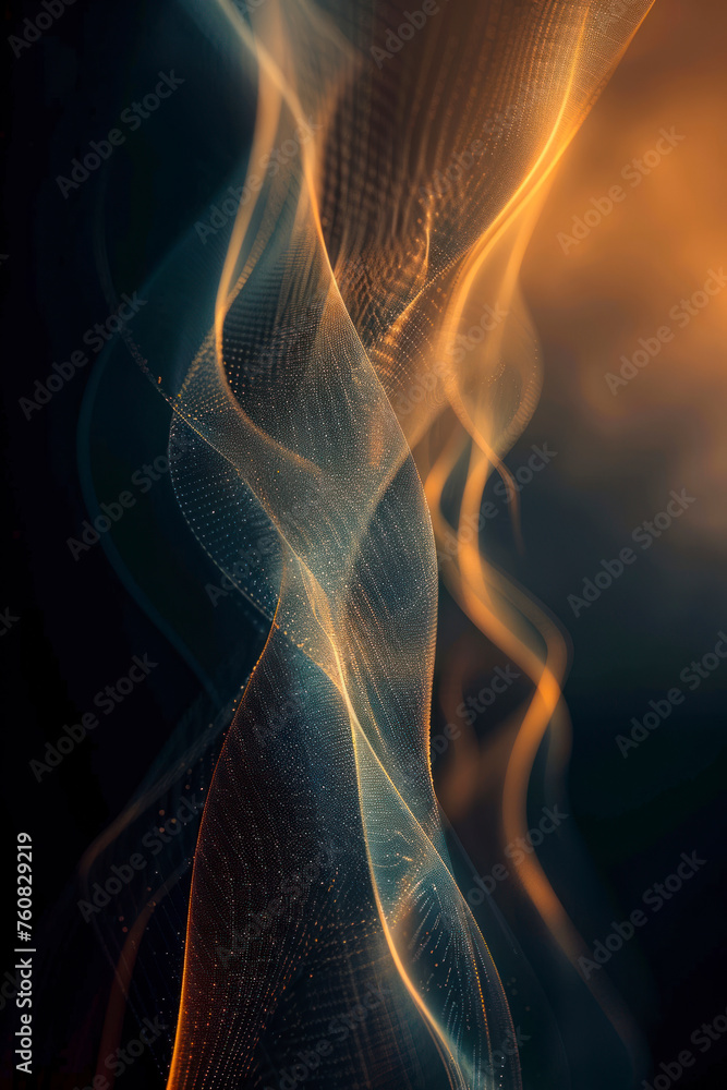 Poster vertical dark abstract background with glowing wave. shiny moving lines design element.