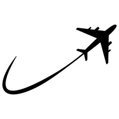 Airplane flying silhouette. Plane with speed line symbol. Vector illustration isolated on white.