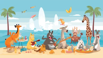 Gardinen A cheerful scene of animals having a beach party by © Mishi
