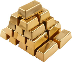 Stack of gold bars, cut out transparent