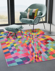 Modern multicolour living area rug interior room rug design.