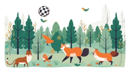 Fotobehang A cheerful scene of animals having a game of soccer © Mishi
