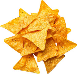 Heap of nacho chips seasoned with spices, cut out transparent