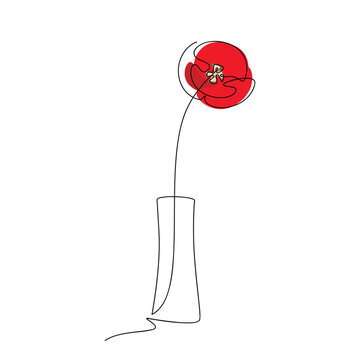 recommend clip art: Hand drawn poppy flower rose carnation vector. Linear contour vase icon. Line continuous drawing. Floral design, botanical print, card, wall art poster, logo, doodle. Abstract cartoon illustration.