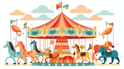 Obraz na płótnie Canvas A cheerful scene of animals riding on a carousel 