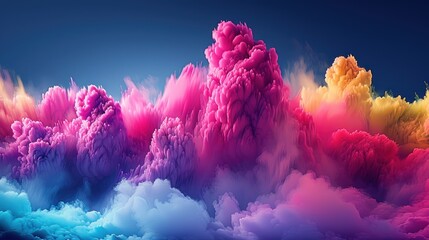 a group of clouds that have been colored in different shades of pink, blue, yellow, orange, and red. - obrazy, fototapety, plakaty