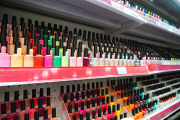 Nail polish in a cosmetics store.