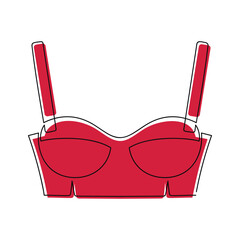 Red lingerie bra top one line continuous drawing vector illustration. Hand drawn woman clothes icon. Fashion design, showcase print, shop banner, card, poster, clothing store brochure, sign, symbol. - obrazy, fototapety, plakaty
