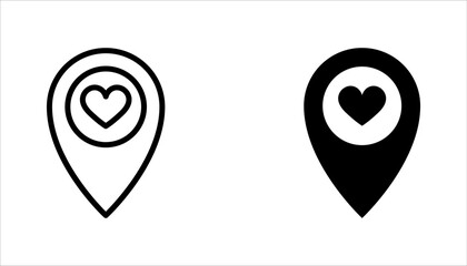 map pin icon set, location pin icon set, map pointer with heart icon vector illustration on white background - obrazy, fototapety, plakaty