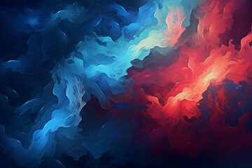 Abstract Painting Featuring Red, Blue, and White Colors - obrazy, fototapety, plakaty