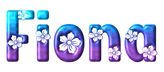Fiona- multicolor - written with engraved typical Hawaiian hibiscus flowers- word for websites, e-mail, sublimation greetings, banners, cards, t-shirt, sweatshirt, prints, cricut, - obrazy, fototapety, plakaty