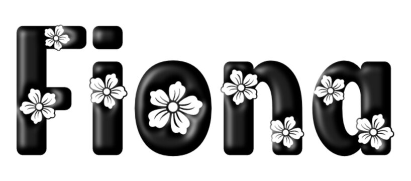 Fiona - name black color - written with engraved typical Hawaiian hibiscus flowers- word for websites, e-mail, sublimation greetings, banners, cards, t-shirt, sweatshirt, prints, cricut, silhouette,	
