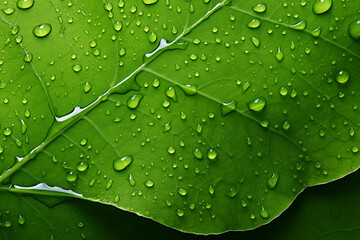 Fototapeta na wymiar Green Leaf With Water Drops