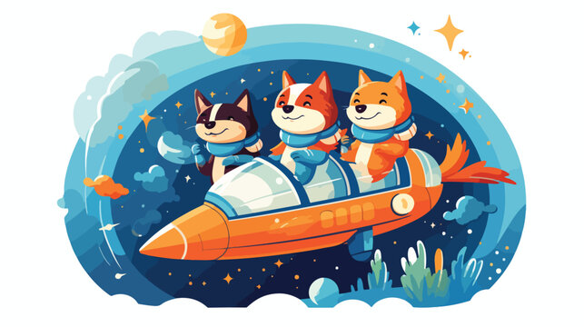 A cheerful scene of animals riding on a space rocket