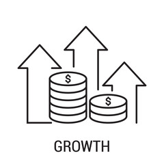 Cost rising icon. Money revenue graph line icon with arrow , Dollar rate increase icon web icon vector illustration