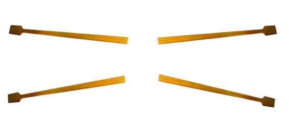 Small wooden oars for a boat in rowing position on isolated transparent background