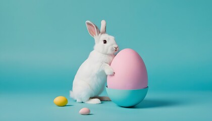 Rabbit standing near an Easter egg