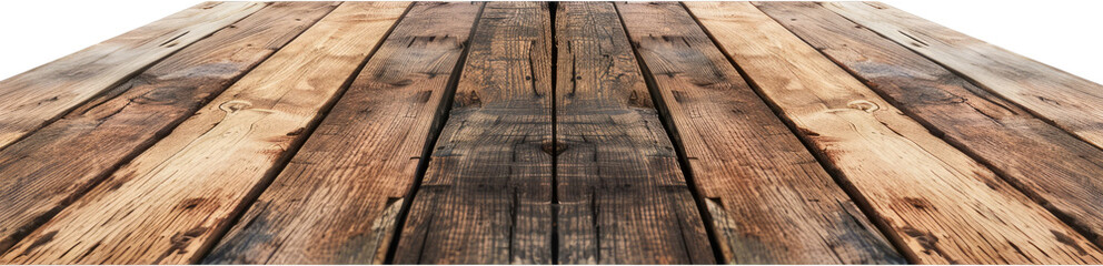 Obraz premium Perspective view of rustic wooden planks, cut out transparent