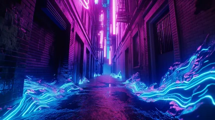  A pulsating cascade of neon waves illuminating an urban alleyway. © Its Your,s