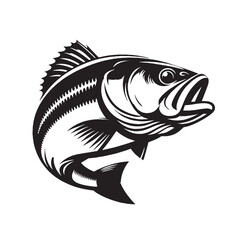 Bass Silhouettes, Bass Silhouettes in swimming pose, Vintage Bass Silhouettes-Black And White Illustration, Stylish Bass Silhouettes