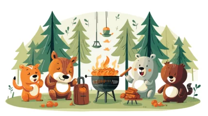 Gardinen A comical scene of animals having a barbecue in the © Mishi