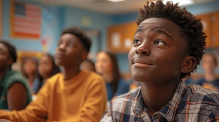 Financial Literacy Education: A classroom setting with students engaged in lessons on budgeting,  investing,  and financial planning