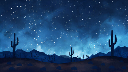 Starry night sky heaven with cactus plant background, copy space  - obrazy, fototapety, plakaty