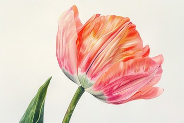 Tulip Painting, Spring Flower Drawing, Tulip Botanical Illustration, Copy Space