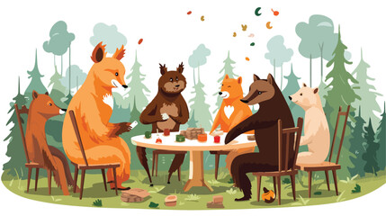 A comical scene of animals having a game night in t