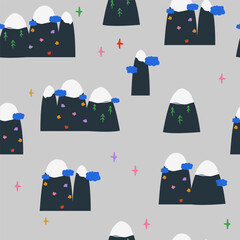 Cartoon seamless pattern with mountains. Simple childish print. Vector hand drawn illustration. - 760834869