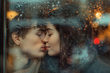Man and Woman Kissing in the Rain