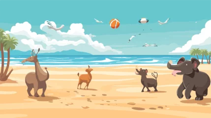 Muurstickers A comical scene of animals having a game of volleyball © Mishi