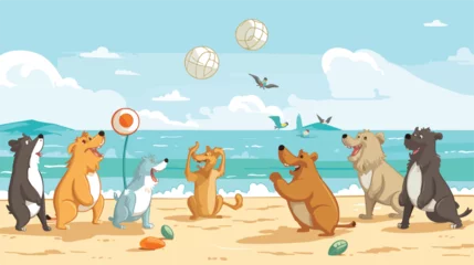 Schilderijen op glas A comical scene of animals having a game of volleyball © Mishi