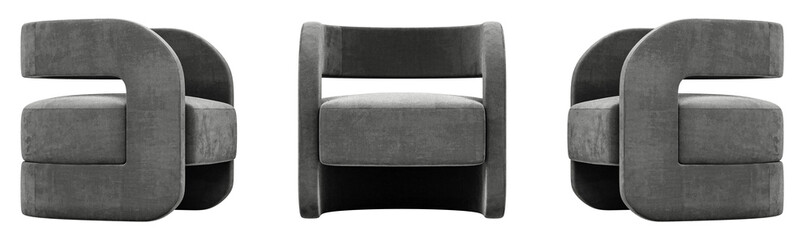 Modern gray armchair set isolated on white background. Furniture collection. 